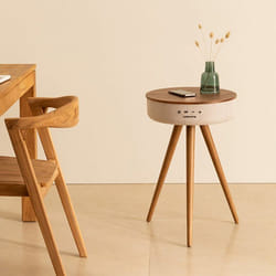 Table Basse Enceinte - Speaker Table 360 - Son 360° - Bluetooth - Chargeur Sans Fil - Design Rétro - Marron