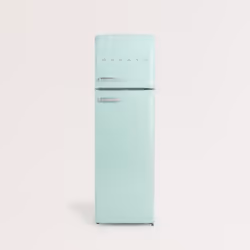 CREATE - Réfrigérateur combiné de style rétro 246L Blanc_ Blanc_ Bois naturel_ Sans lumière_ Télécommande - FRIDGE STYLANCE T ...