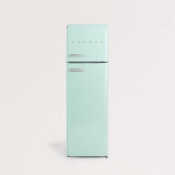 CREATE - Réfrigérateur combiné de style rétro 246L Blanc_ Blanc_ Bois naturel_ Sans lumière_ Télécommande - FRIDGE STYLANCE TOP