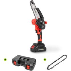Greencut - Mini tronçonneuse à main sans fil batterie 21V, lame 152,4mm, puissance 500W, verrouillage de sécurité, avec batterie, chargeur et 2