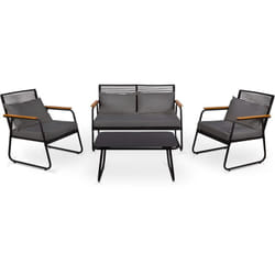 Ensemble de jardin 4 places olbia set dark grey, table basse d'extérieur + canapé 2 places + 2 fauteuils, gris, résistant aux uv