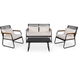 Ensemble de jardin 4 places olbia set white off, table basse d'extérieur + canapé 2 places + 2 fauteuils, beige, résistant aux uv