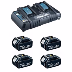 Power Set MAKITA (4 x 5,0 Ah + DC18RD) Batteries MAKITA BL1850 - Batterie avec technologie Li-Ion LXT - Charge rapide avec re ...