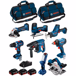 Description générale Le kit BOSCH 18V BK802BAG comprend une gamme d'outils sans fil professionnels conçus pour répondre à tou ...
