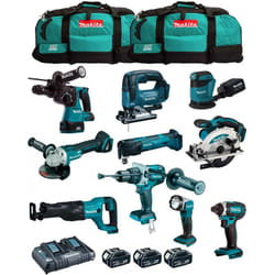 Makita - Kit MK1002 (DHP481+ DHR243+ DGA504+ DTD152+ DJV182+ DSS610+ DJR186+ DBO180+ DTM51+ DML802+ 3x5,0Ah DC18RD 2xLXT600)
