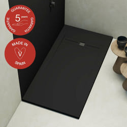 Plato de ducha Poalgi 80x100 cm - Negro - Serie Gneis - Extraplano y antideslizante C3 - Textura Pizarra