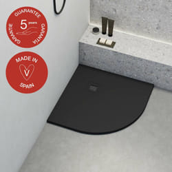Plato de ducha Poalgi 90x90 cm semicircular - Negro - Serie Hos's - Extraplano y antideslizante C3 - Textura Pizarra