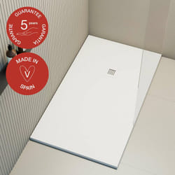 Plato de ducha Poalgi 80x120 cm - Blanco - Serie Hos's - Extraplano y antideslizante C3 - Textura Pizarra