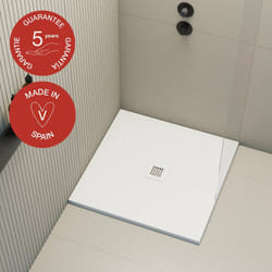 Plato de ducha Poalgi 100x100 cm - Blanco - Serie Hos's - Extraplano y antideslizante C3 - Textura Pizarra