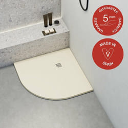Receveur de douche Poalgi extraplat, semi-circulaire, blanc marfil, L.90 x l.90 cm, finition ardoise, série Hos's