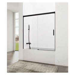 Paroi de douche baignoire BASIC NOIR fixe + coulissant Mesure d'installation: 165-170 cm