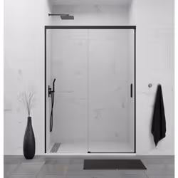 Absence de profil bas Profilés en aluminium Hauteur 195 cm Verre trempé de 6 mm d'épaisseur Guide-lame innovant avec bouton d ...