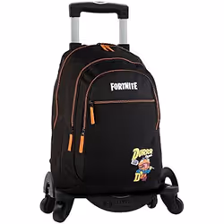 DAM. Sac à dos principal double compartiment Fortnite Durrr + trolley avec protection latérale et stoper avant, 4 roues multi ...