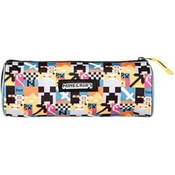 DAM Trousse ronde  Minecraft Pixel. Intérieur entièrement doublé et personnalisé. 22x8,5x9,5cm. La couleur noire