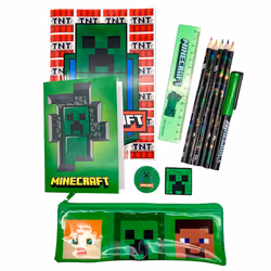 DAM. Ensemble de papeterie Minecraft. Carnet A5, carnet, trousse, crayons de couleur, stylo, caoutchouc, taille-crayon et règ ...