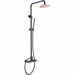Grifo de lavabo serie MILOS STICK fabricado por Imex en acabado negro oro rosa, cuerpo de grifería de latón negro mate, cartu ...