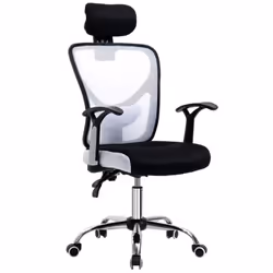 Aosom 921-522WT, Siège capitonné, Dossier grillagé, Noir, Blanc, mousse, Nylon, Polypropylène, Mesh, Polypropylène