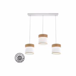 Lampe de chevet design from the CLOE series in colour WHITE with WHITE/LIGHT WOOD lampshade. Fabriquée en métal et en textile ...