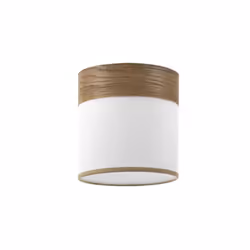 Abat-jour cylindrique of design of de la série CLOE en couleur BLANC/BOIS FONCÉ. Fabriqué en matière textile. Style moderne,  ...