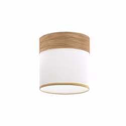 Abat-jour cylindrique of design from the CLOE series in WHITE/CLARA WOOD colour. Fabriqué en matière textile. Style moderne,  ...