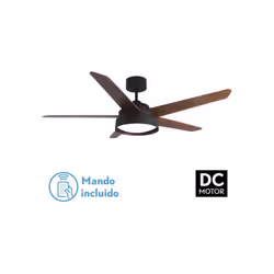 Ventilateur de la série LEBECHE en métal, MDF et verre, de couleur BROWN avec CINQ pales RÉVERSIBLES deWALNUT/ROBLE. Six vite ...