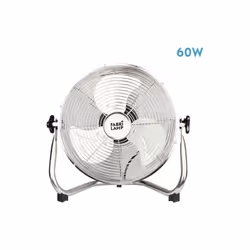 Ventilateur industriel LIBIS en métal chromé, à trois pales et trois vitesses. Il a une puissance de 60 watts et mesure 44x48 ...