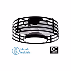 Ventilateur from the XALOC series in BLACK with seven WHITE blades and 6 speeds. Moteur à courant continu. Fabriqué en métal, ...