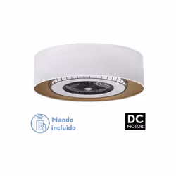 Ventilateur DC de de la série TANIA avec écran de couleur BLANCO et MADERA CLARA dans elel intérieur de son abat-jour et son  ...
