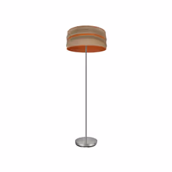 Lampadaire de Salon de de la série NATALIA de couleur NICKEL avec abat-jour en tissu de SACO et tissu de lin rayé de couleur ...