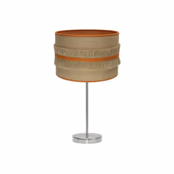 Lampe à poser ALTO de de la série NATALIA de couleur NICKEL avec abat-jour en tissu de SACO et tissu de lin rayé de couleur O ...