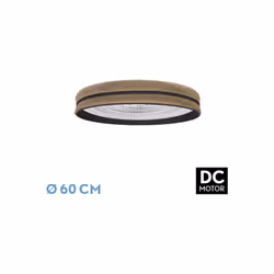 Fan DC from the NATALIA series avec son abat-jour original en tissu de SACO et une belle garniture de frangée et une belle ga ...