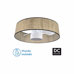 Ventilateur DC defrom the NATASHA series avec abat-jour en tissu CANYON et ventilateur BLANCO de from the KOS series. Fabriqu ...