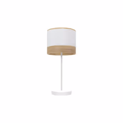 Lampe à poser from the OLGA series of WHITE colour with lampshade in WHITE/LIGHT WOOD colours.. Fabriqué en textile et en mét ...