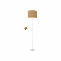 Floor of Living room with reading arm, of the ARMONIA series, of WHITE colour and LIGHT WOOD lampshades. Fabriqué en métal et ...