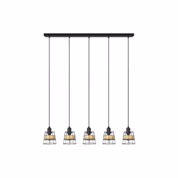 Suspension à cinq lumières from the BURANO series en FORGE/RATTAN avec finition NOIRE. Avec un design moderne et élégant, ses ...