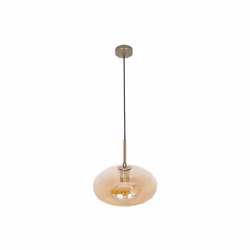 Lampe suspendue à une seule lumière from la série PINAP en couleur CUIR/AMBRE, en métal et verre. Elle se distingue par son d ...