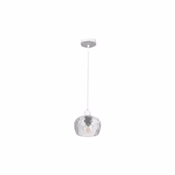Lampe suspendue à une lumière from the ESTELA series in WHITE. Fabriquée en métal et en verre. La lampe est équipée d'une dou ...