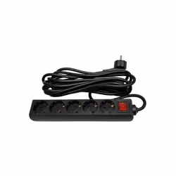 Prise multiple avec 5 fiches et interrupteur de coupe-circuit avec lumière, en NOIR, avec 5 mètres de cable flexible de 3 fil ...