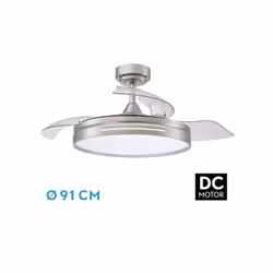 Ventilateur à courant continu de la série MICENAS MINI en métal, ABS et polycarbonate, de couleur NICKEL avec trois pales en  ...