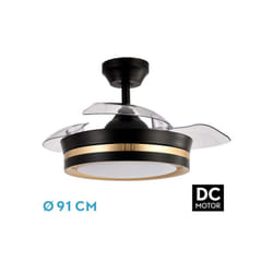 ABRILA - Ventilateur DC VIPER Couleur Negro/Color Oro con tres Aspas Desplegables Ventilateur 6 Velocidades Ajustables con 3 Temperaturas de Luz