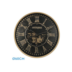 Fabrilamp - Horloge de Wall Trieste Black Gold 60x60x8 cm Engrenages avec mouvement