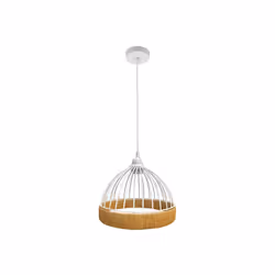 Petite suspension from the GASTON series in WHITE/NATURAL colour. Fabriquée en métal et en rotin. Elle se compose of d'un cad ...
