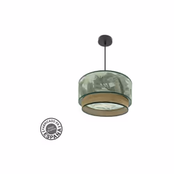 Suspension de une lumière dede série CONGO de couleur NOIRE et abat-jour de design VERT FEUILLE/NATUREL. Fabriquée en métal,  ...