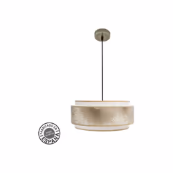 Pendentif from the NEPAL series of LEATHER colour and lampshade of WHITE/GOLD design. Fabriquée en métal et en textile. Son a ...