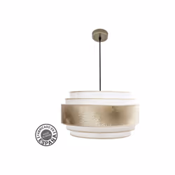 Pendentif avec three lights fromthe NEPAL series of LEATHER colour and lampshade of WHITE/GOLD design. Fabriquée en métal et  ...