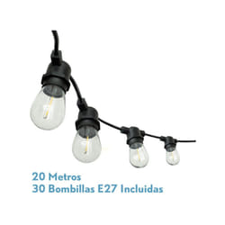 Verbena outdoor lights 20m 30xe27led 30w 4000k ampoules remplaçables et interconnectables ip44