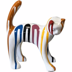 Statue en céramique chat blanc et multicolore En céramique Dimensions : Hauteur 25 cm - Longueur 20 cm - Largeur 9 cm Fabrica ...