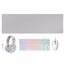 Mars Gaming MCP-RGB3W, Avec fil, USB, Clavier à membrane, LED RGB, Blanc, Souris incluse