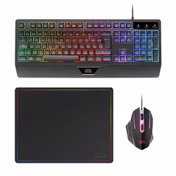 Mars Gaming MCP124, Avec fil, USB, Clavier à membrane, AZERTY, LED RGB, Noir