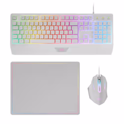 Mars Gaming MCP124W, Avec fil, USB, Clavier à membrane, QWERTY, LED RGB, Blanc